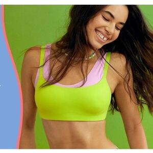 Aerie By American Eagle Smoothiez Bra XL neon lime green stretch wireless lounge